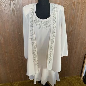 Elegant Beige Embellished Women's Dress and Jacket